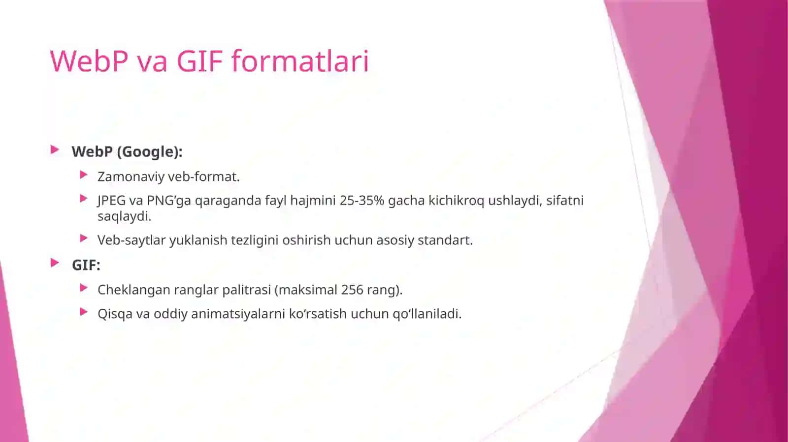 Grafik formatlarni taqqoslash va ularga qo‘yilgan talablar 4