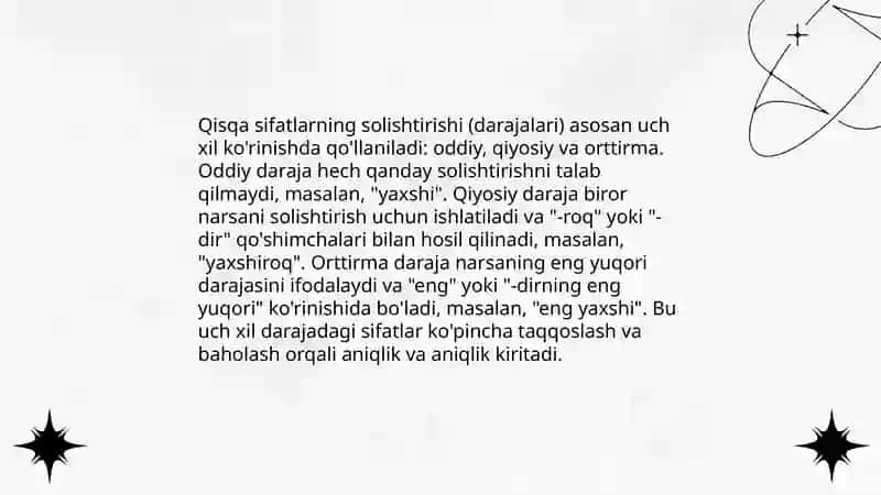 Darajalar bilan sifatlarni solishtirish 4