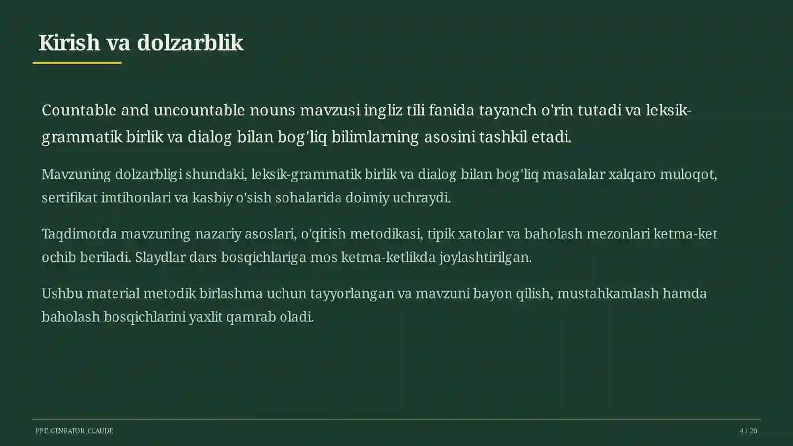 Countable and uncountable nouns (5-sinf) 4