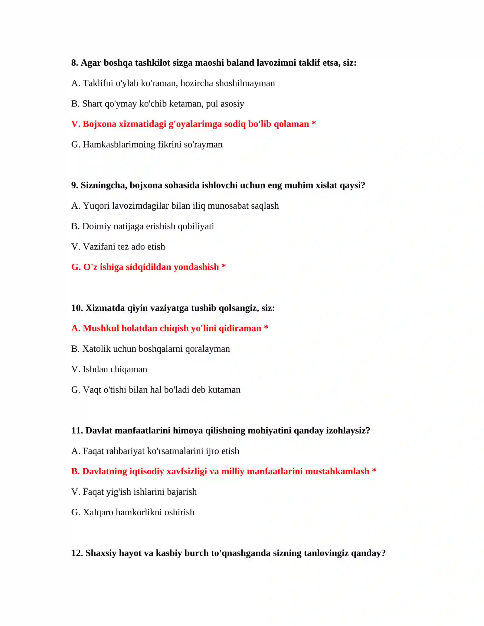 Yangi bojxona test savollari 4