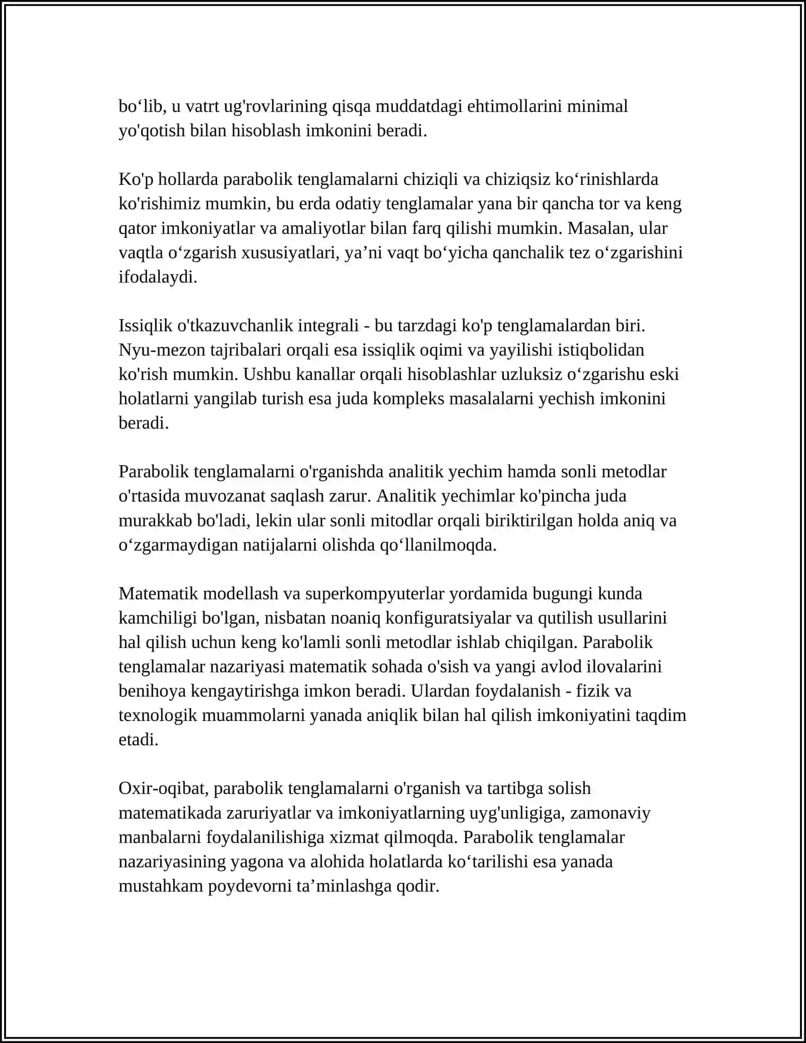 PARABOLIK TIPDAGI TENGLAMALAR UCHUN KOSHI MASALASI 4