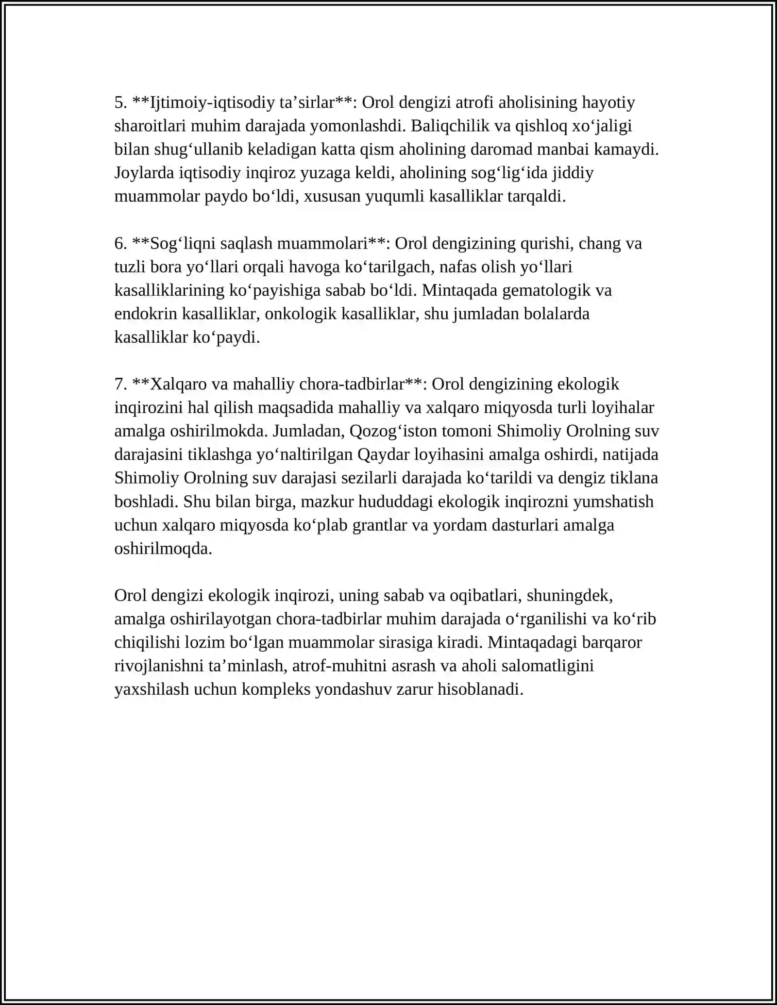 OROL DENGIZINING BUGUNGI HOLATI VA MUAMMOLARI 4