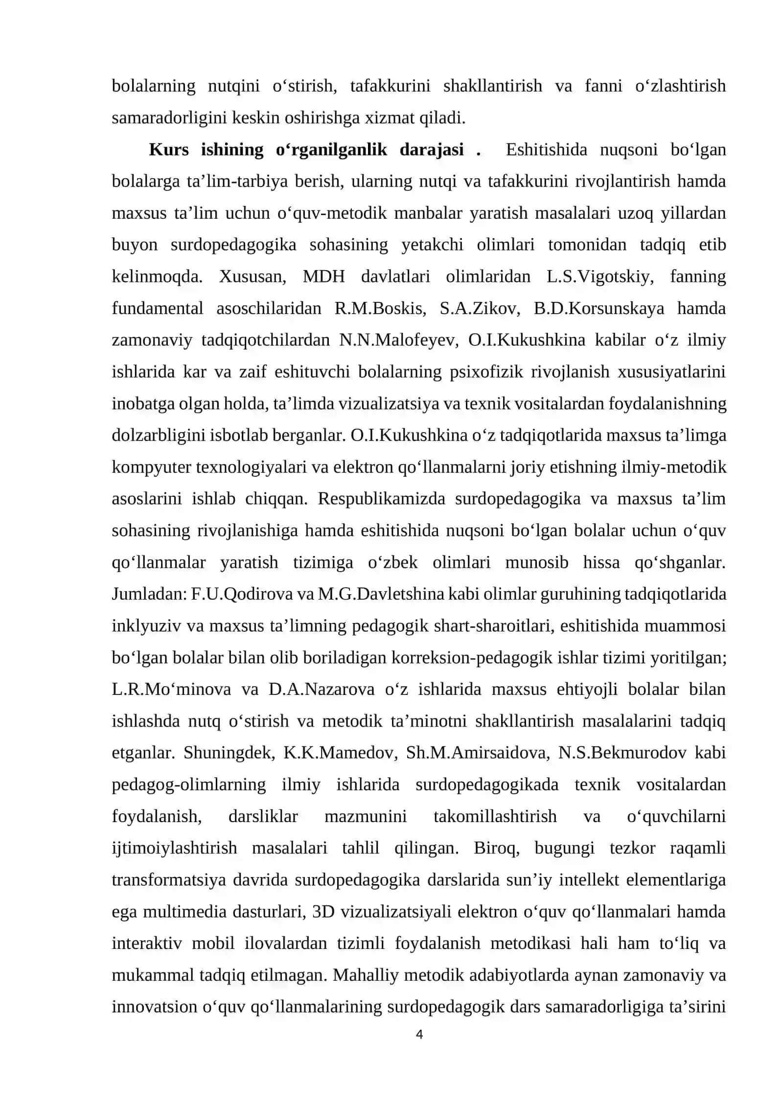 SURDOPEDAGOGIKADA ZAMONAVIY OʻQUV QOʻLLANMALARDAN FOYDALANISHNING NAZARIY ASOSLARI KURS ISHI 4