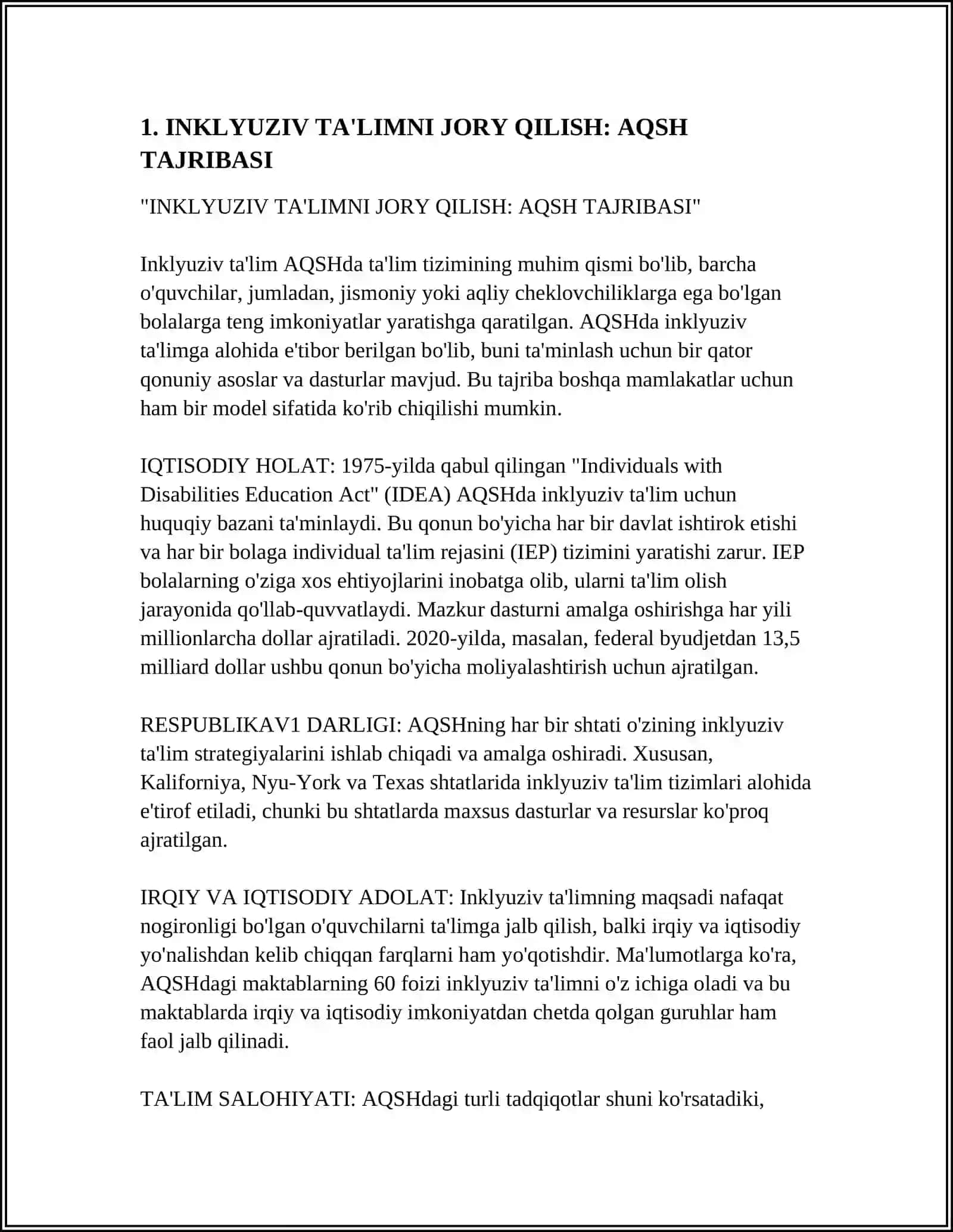 INKLYUZIV TA'LIMNI JORIY QILISH BOʻYICHA CHET EL TAJRIBALARI 4