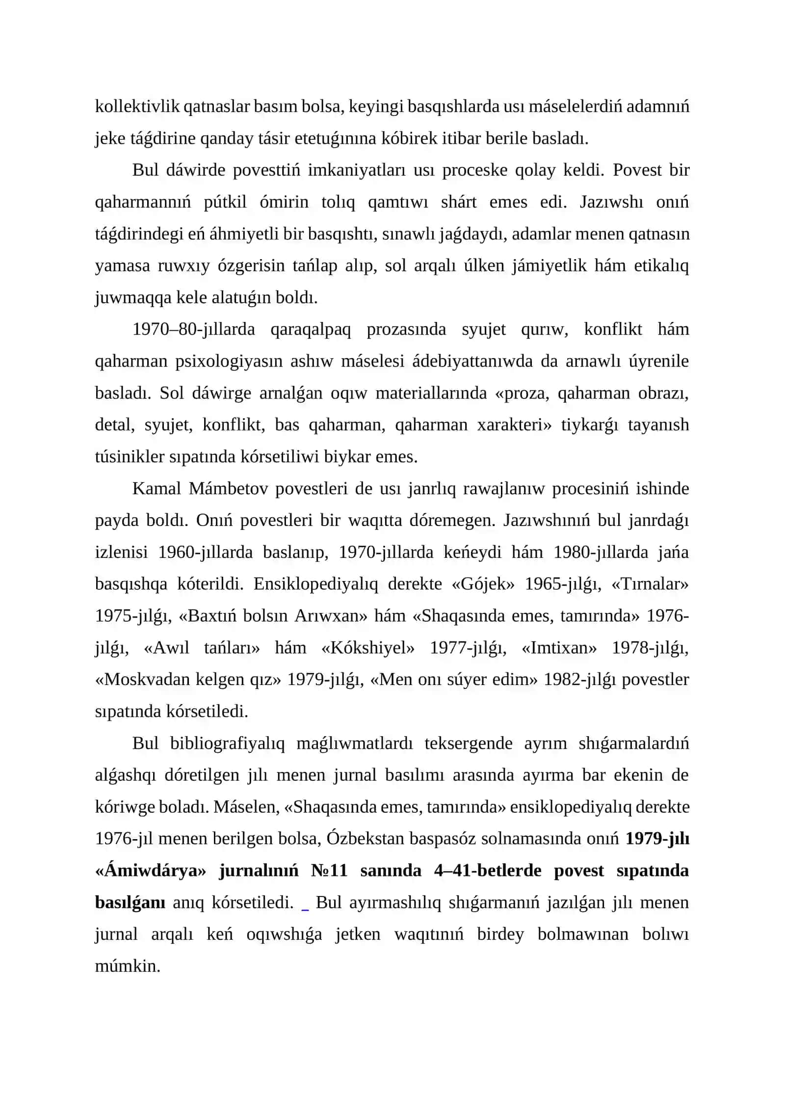 1960–80-jıllardaǵı qaraqalpaq povestleri: K. Mámbetov shıǵarmaları 4
