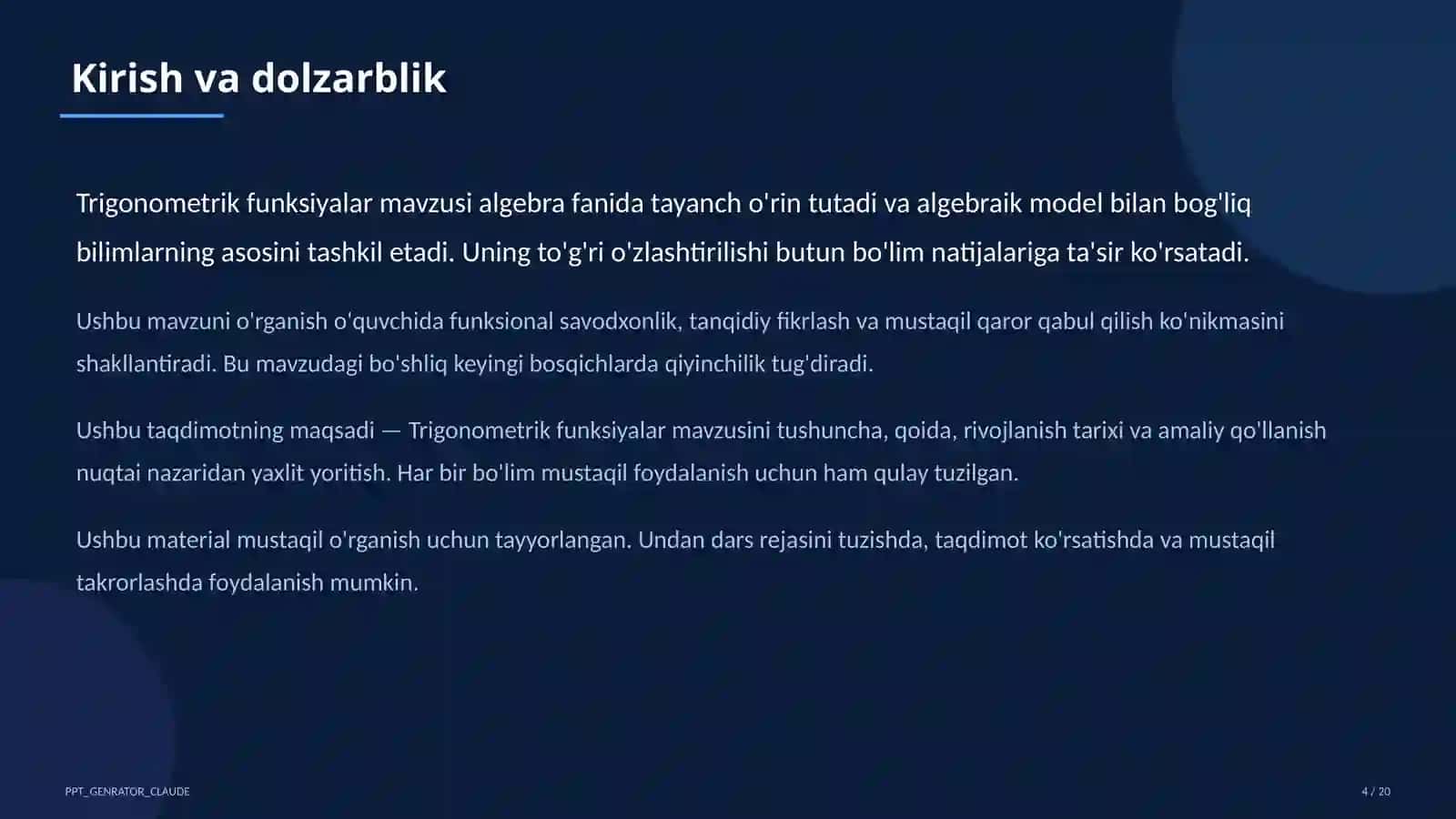 Trigonometrik funksiyalar (10-sinf) 4