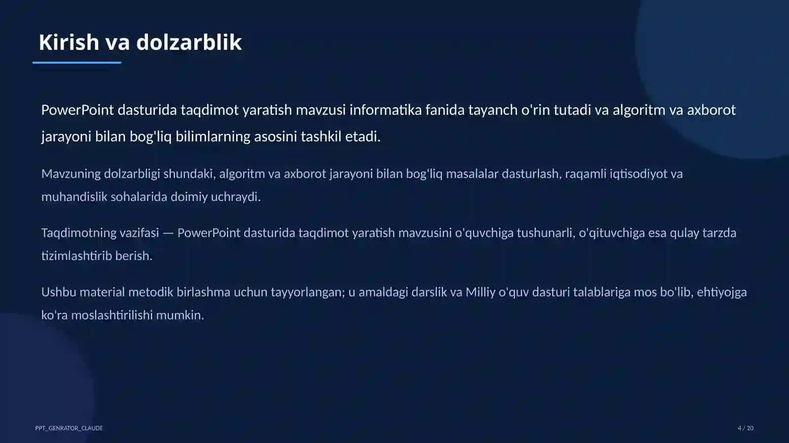 PowerPoint dasturida taqdimot yaratish (7-sinf) 4