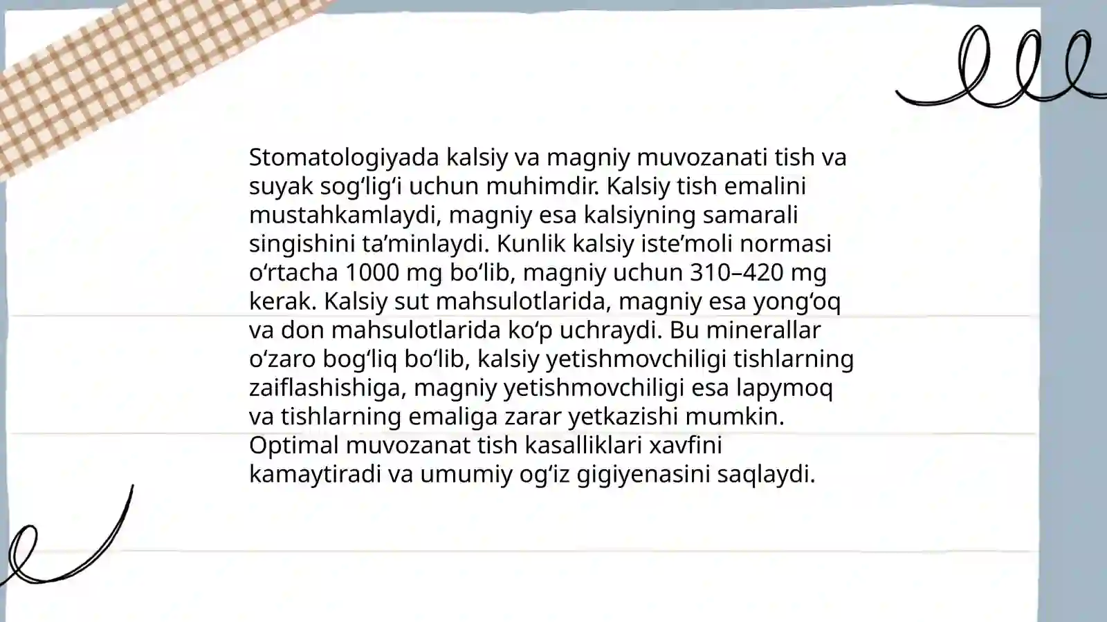STOMATOLOGIYADA KALSIY, MAGNIY PREPARATLARINING QO'LLANILISHI 4