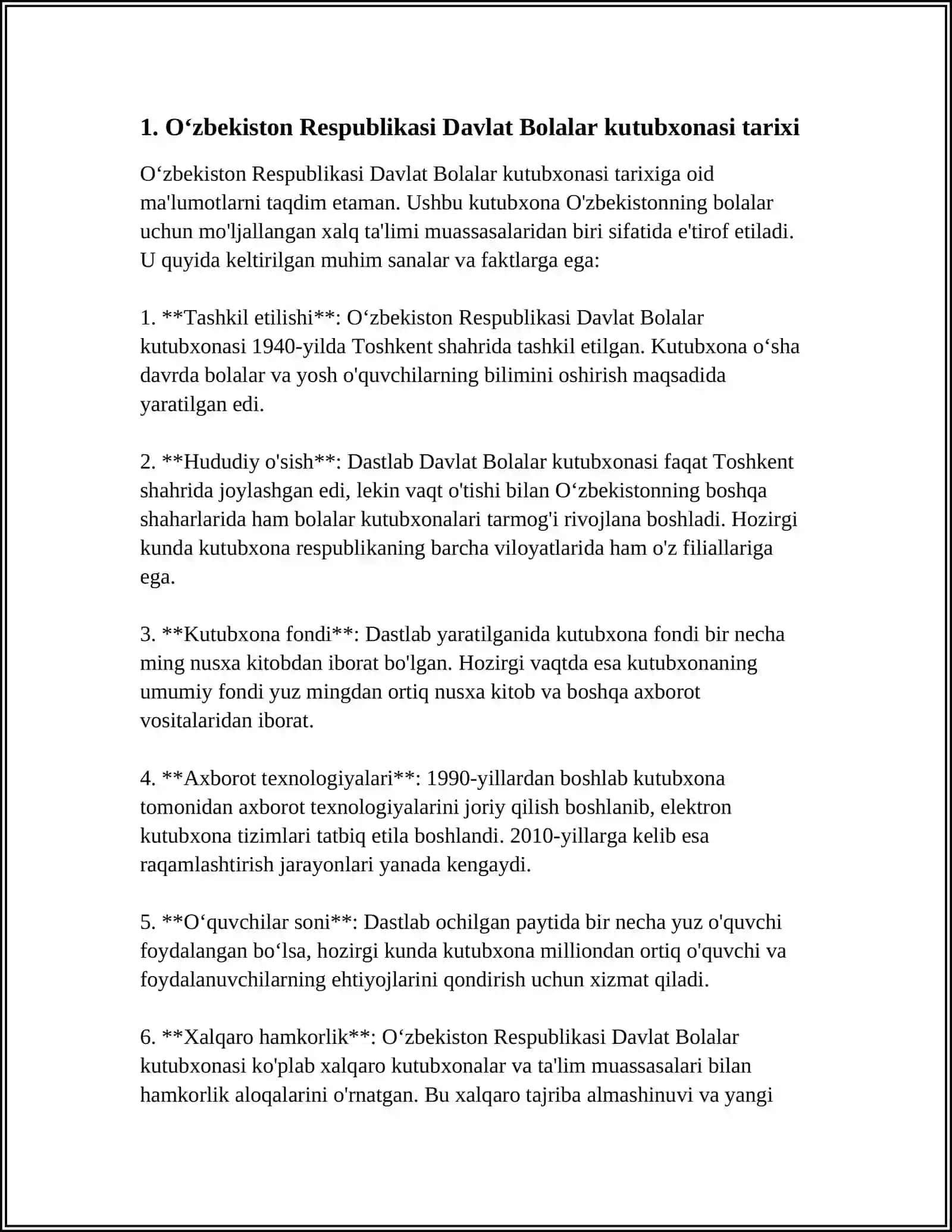Oʻzbekiston Respublikasi Davlat Bolalar kutubxonasi tarixi 4