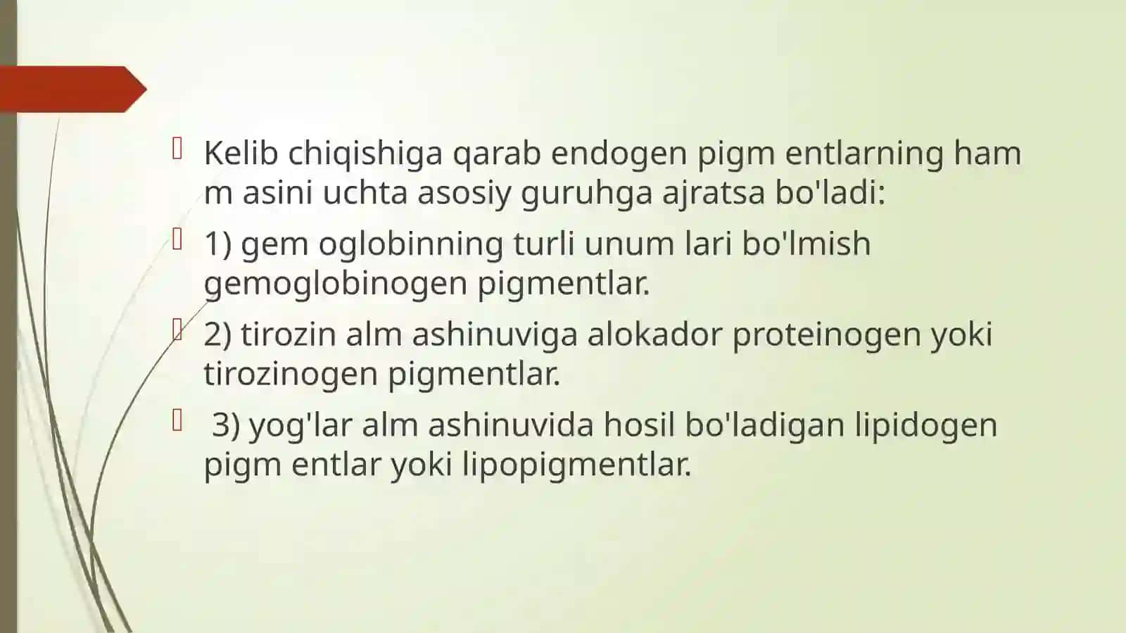 Aralash distrofiya. Gemoglobinogen va protienogen pigmentlar almashinuvibuzilishi. Nukleoproteidlar va lipidogen pigmentlar almashinuvibuzilishi 4
