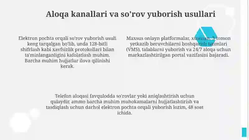Xarid sorovi va talablarini ishtirokchilargayetkazishmexanizmi 4