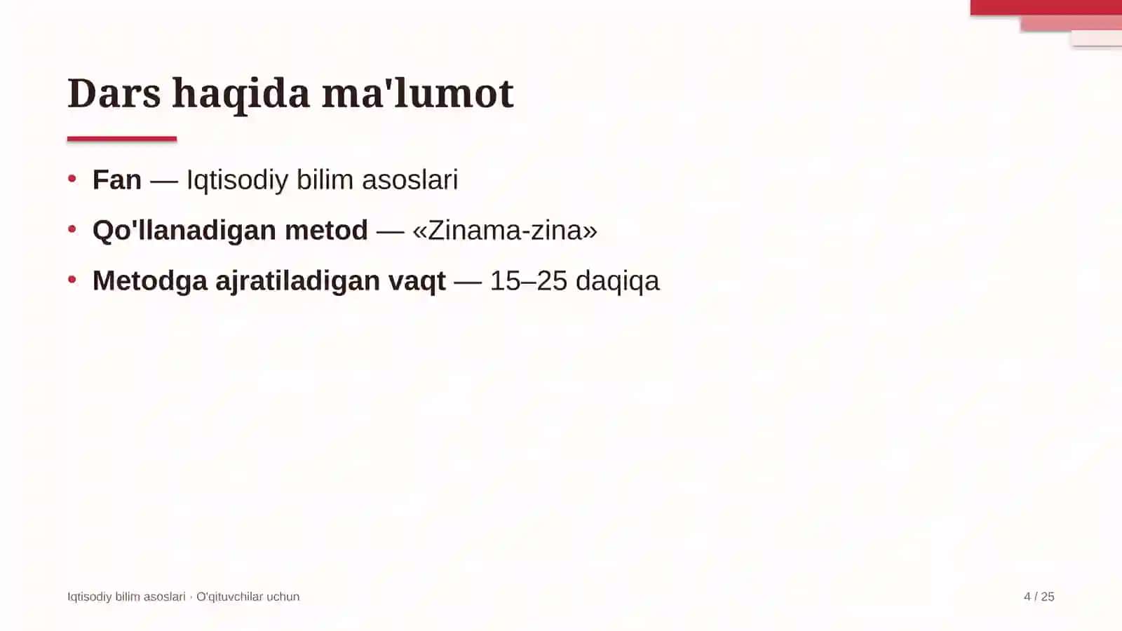 iqtisodiy bilim asoslari darslarida zinama zina metodidan foydalanish 7330 4