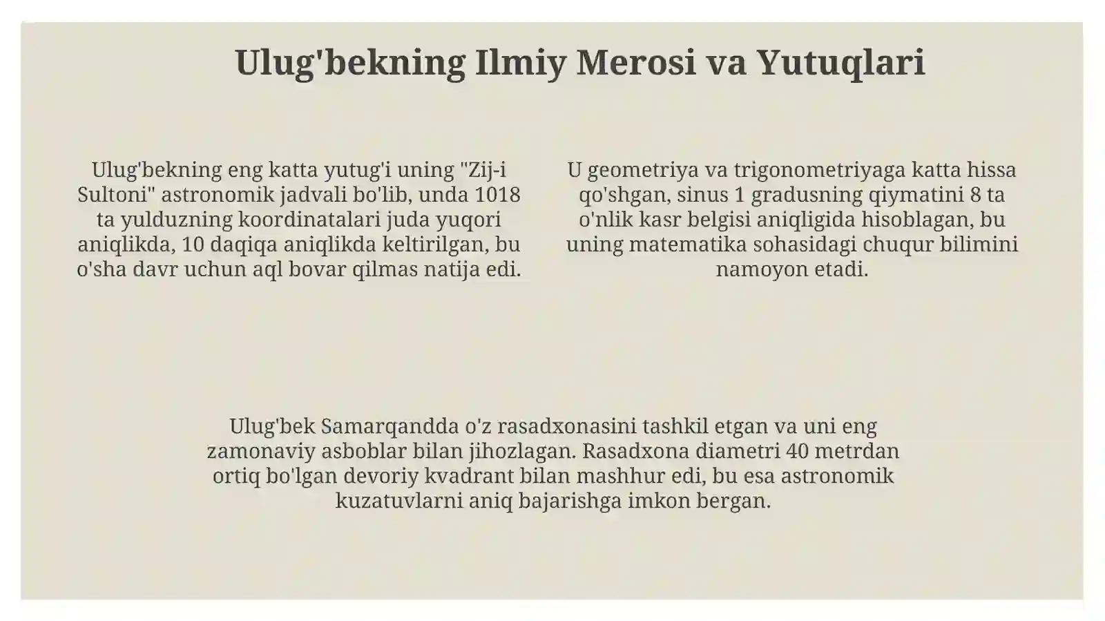 Mirzo Ulug’bek: Hayot va Faoliyat 4