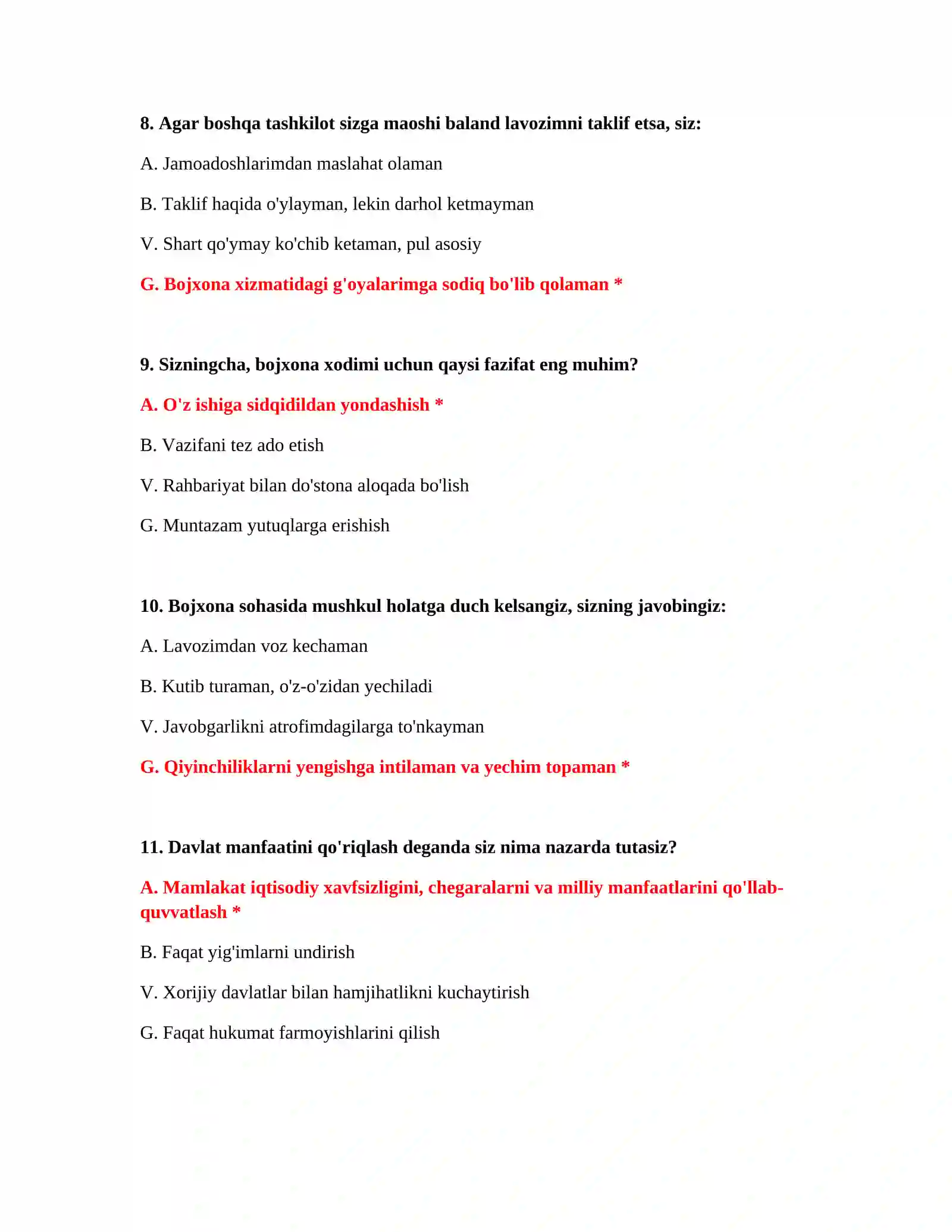 Bojxona organlariga ishga kirish testlari 4