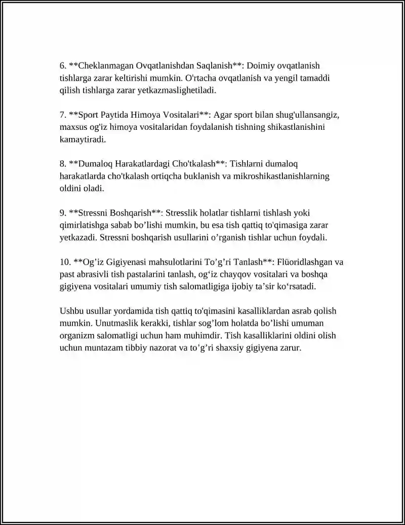 TISH QATTIQ TO’QIMASIDA NOKARIES KASALLIKLARI PROFILAKTIKASI USULLARI 4
