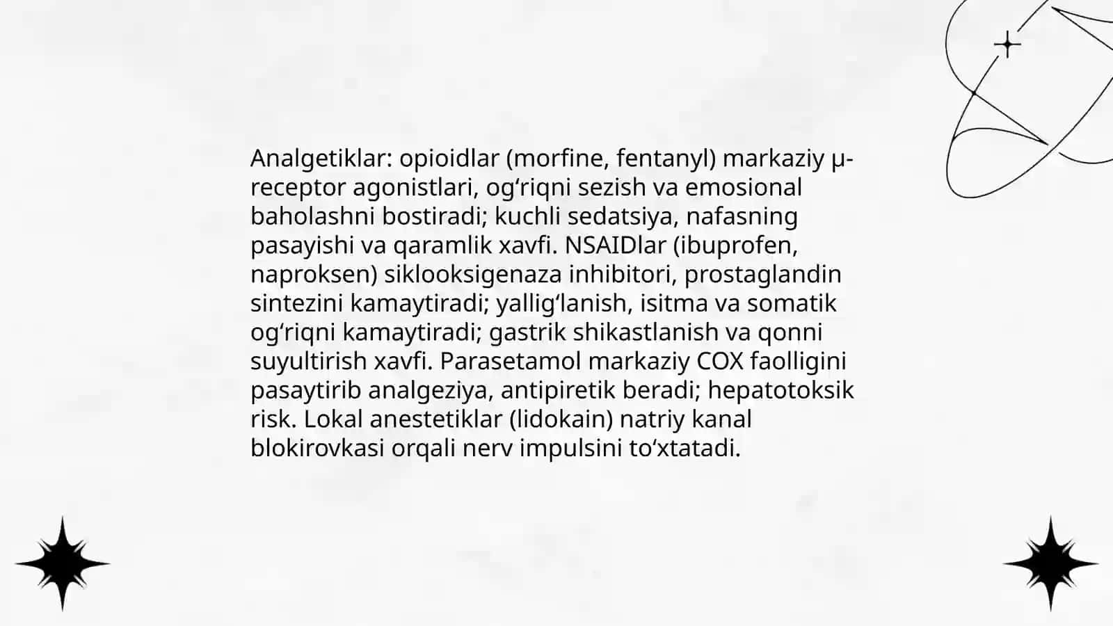 Analgeziya qiladigan vositalar ta'sir xossalari 4