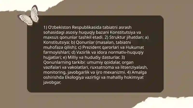 O'zbekiston respublikasi tabiatni asrashga doir qonunlarni o'rgatish tahlil qilish 4