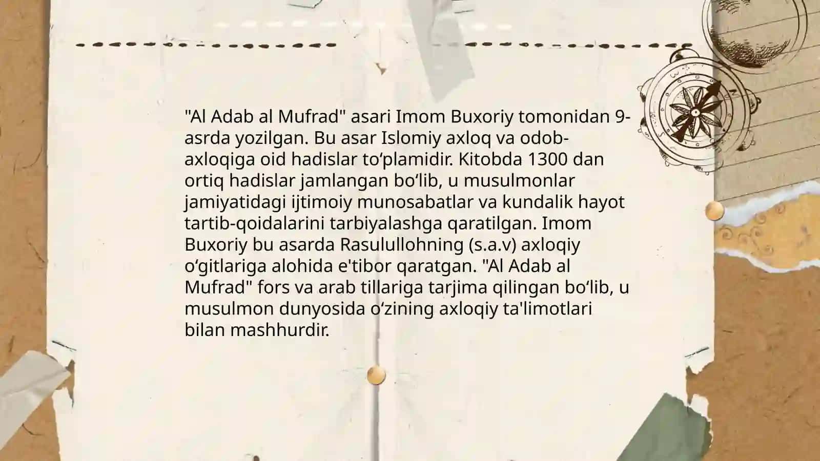 Imom Buxoriyning "Al adab al mufrad "asri toʻgʻrisida 4