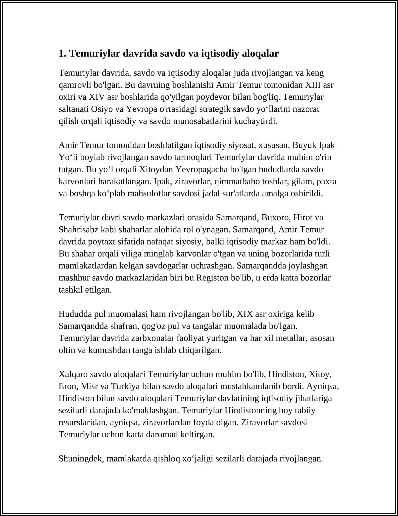 TEMUR VA TEMURIYLAR DAVRIDA IQTISODIY GʻOYALAR 4