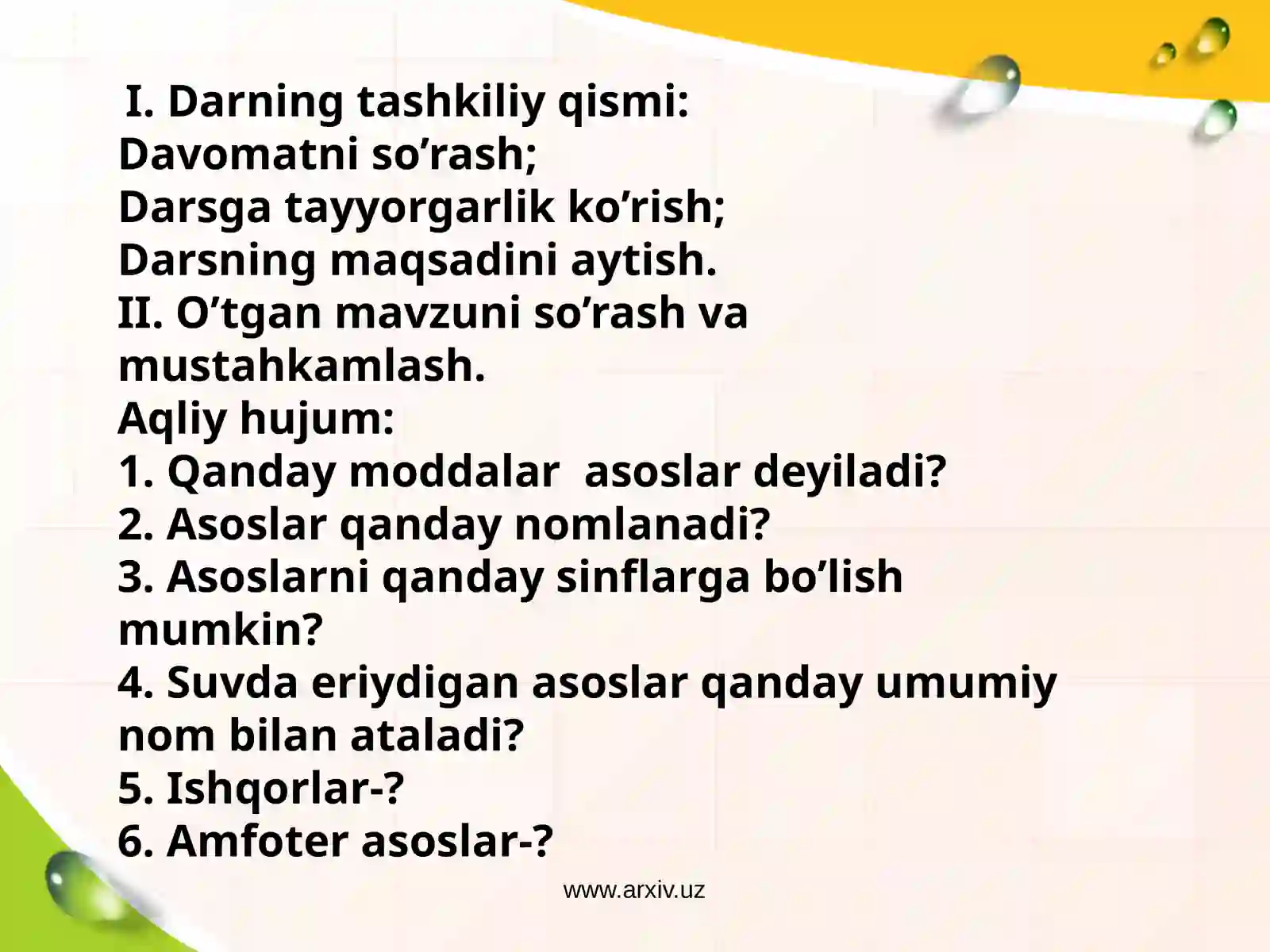 Asoslarning olinishi va xossalari 4