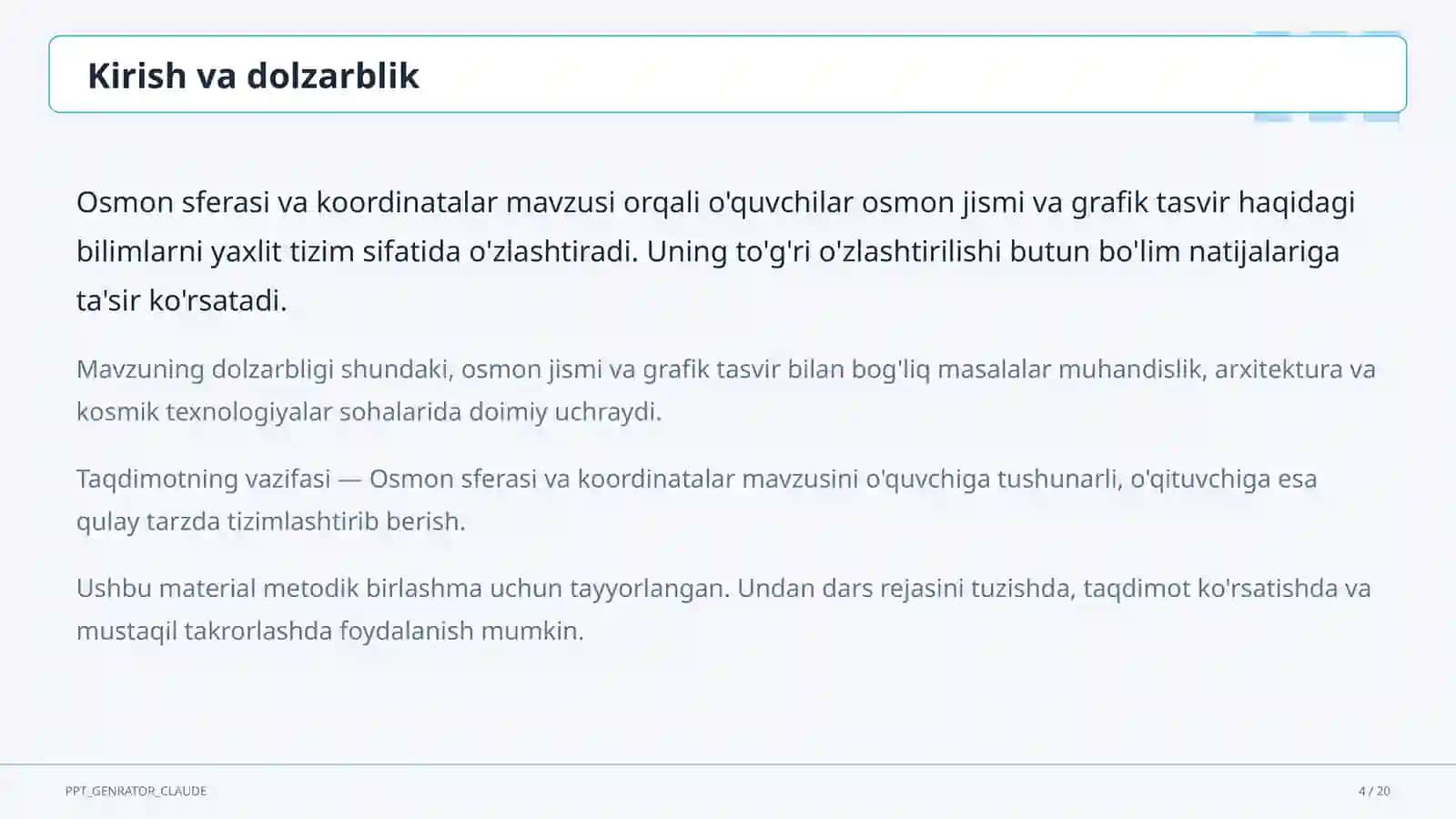 Osmon sferasi va koordinatalar (10-sinf) 4