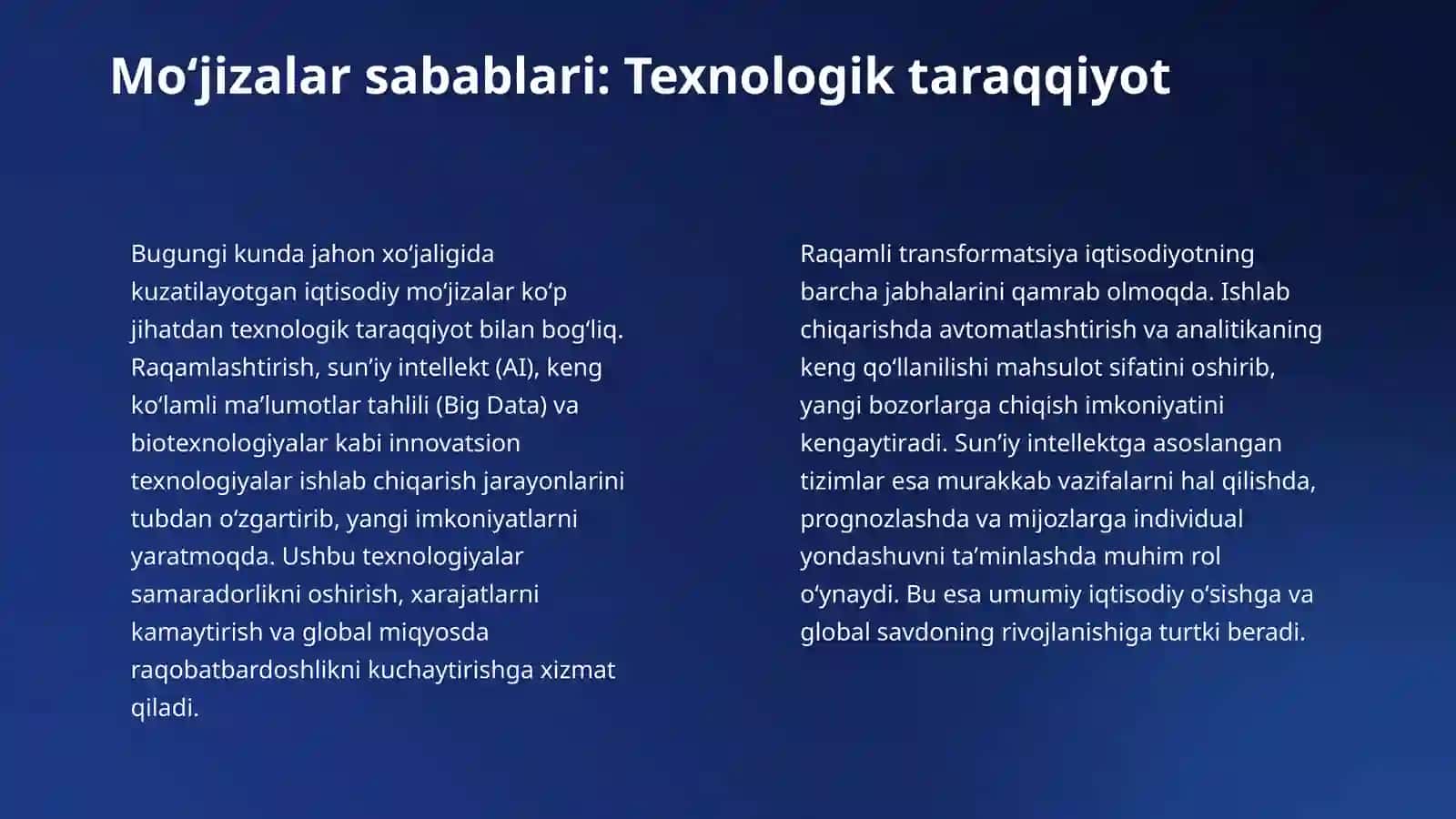 Jahon xoʻjaligida yuzaga kelgan iqtisodiy moʻjizalar va ularning jahon iqtisodiyotiga taʼsiri. 4