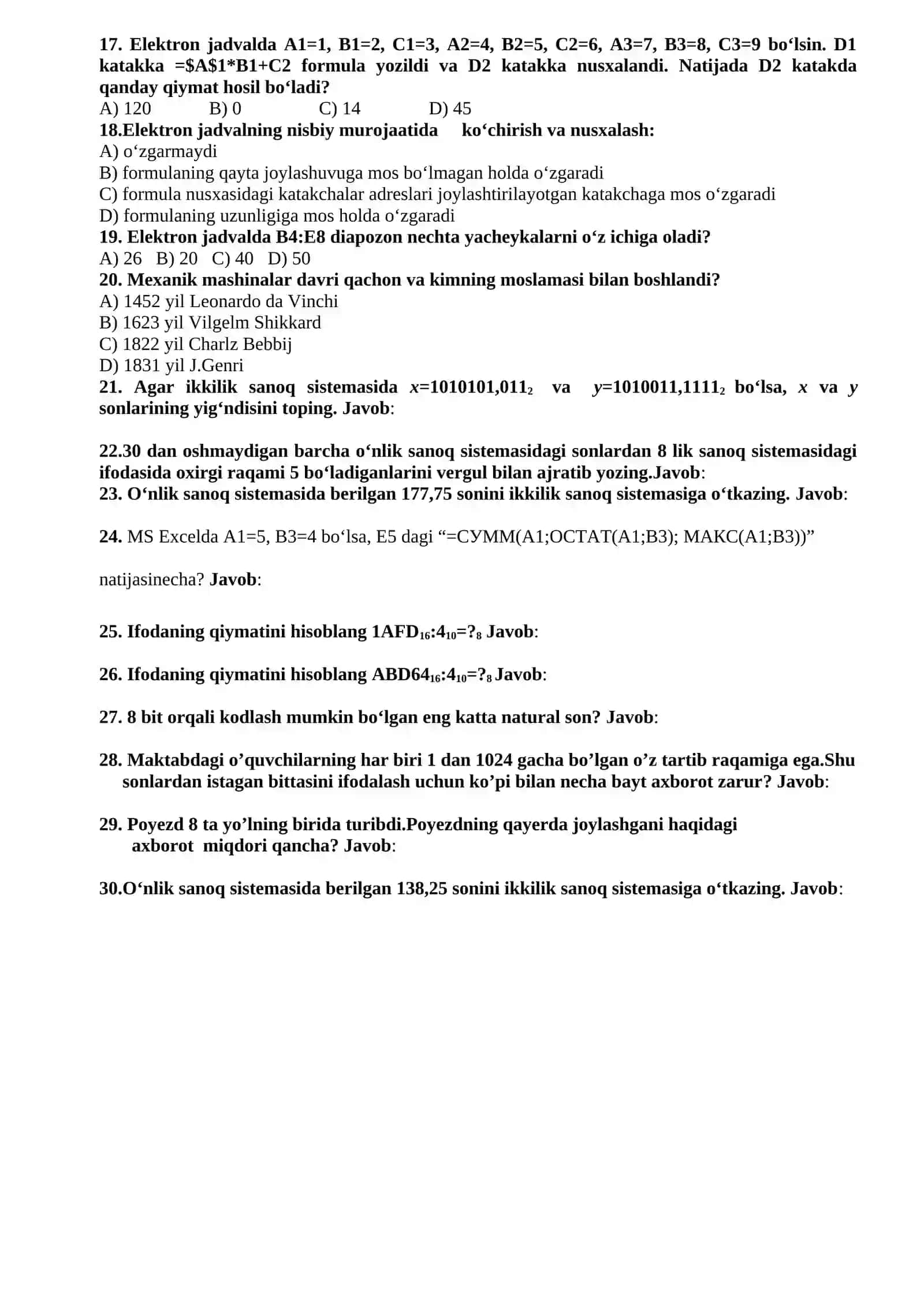 Bilimlar bellashuvi 8 sinf I variant (umumta’lim maktablari uchun) 4