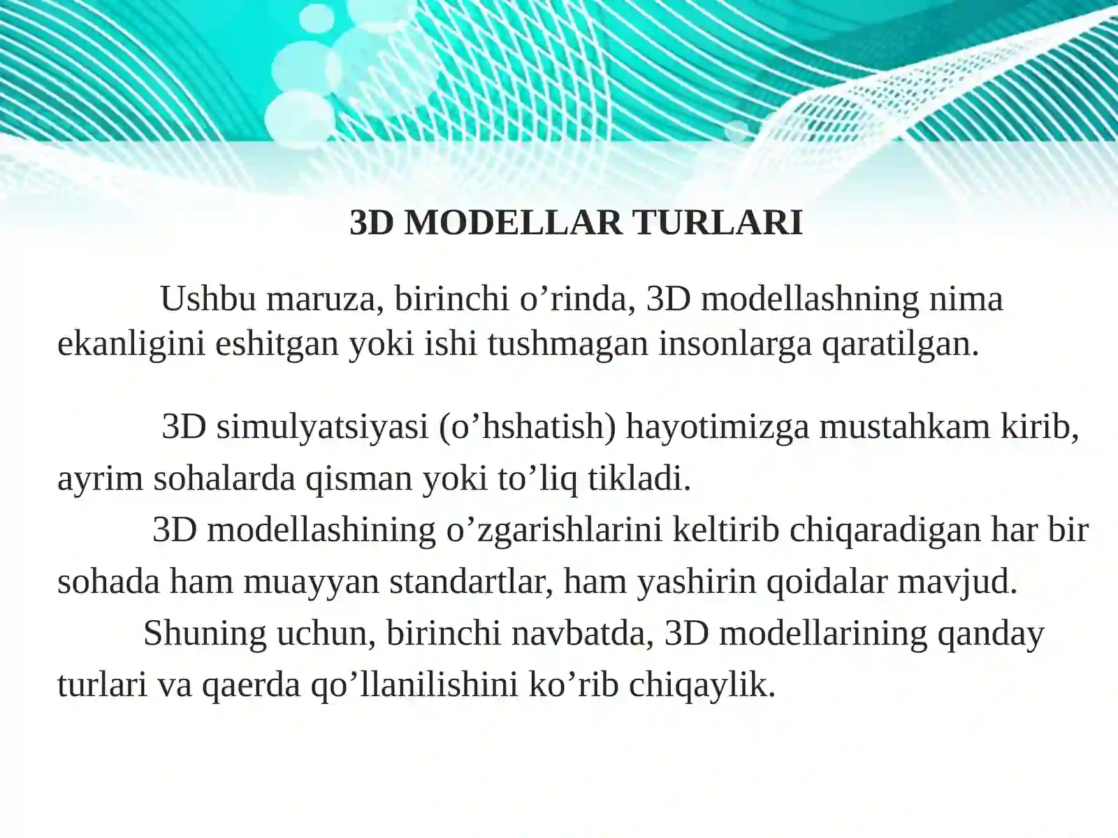 3D modellashtirish asoslari 4