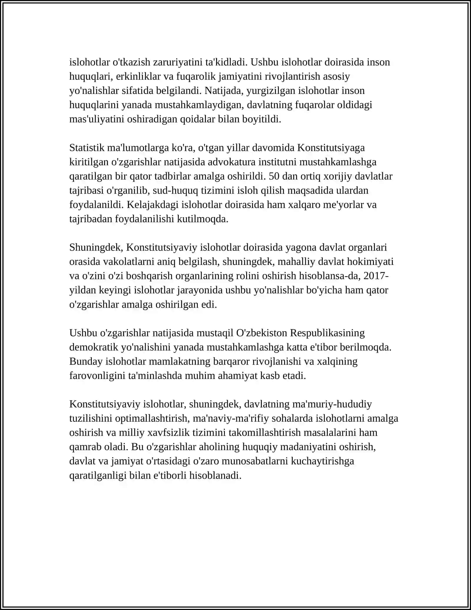 MUSTAQILLIK YILLARIDA DAVLAT BOSHQARUVI TIZIMIDA AMALGA OSHIRILGAN ISLOHOTLAR 4