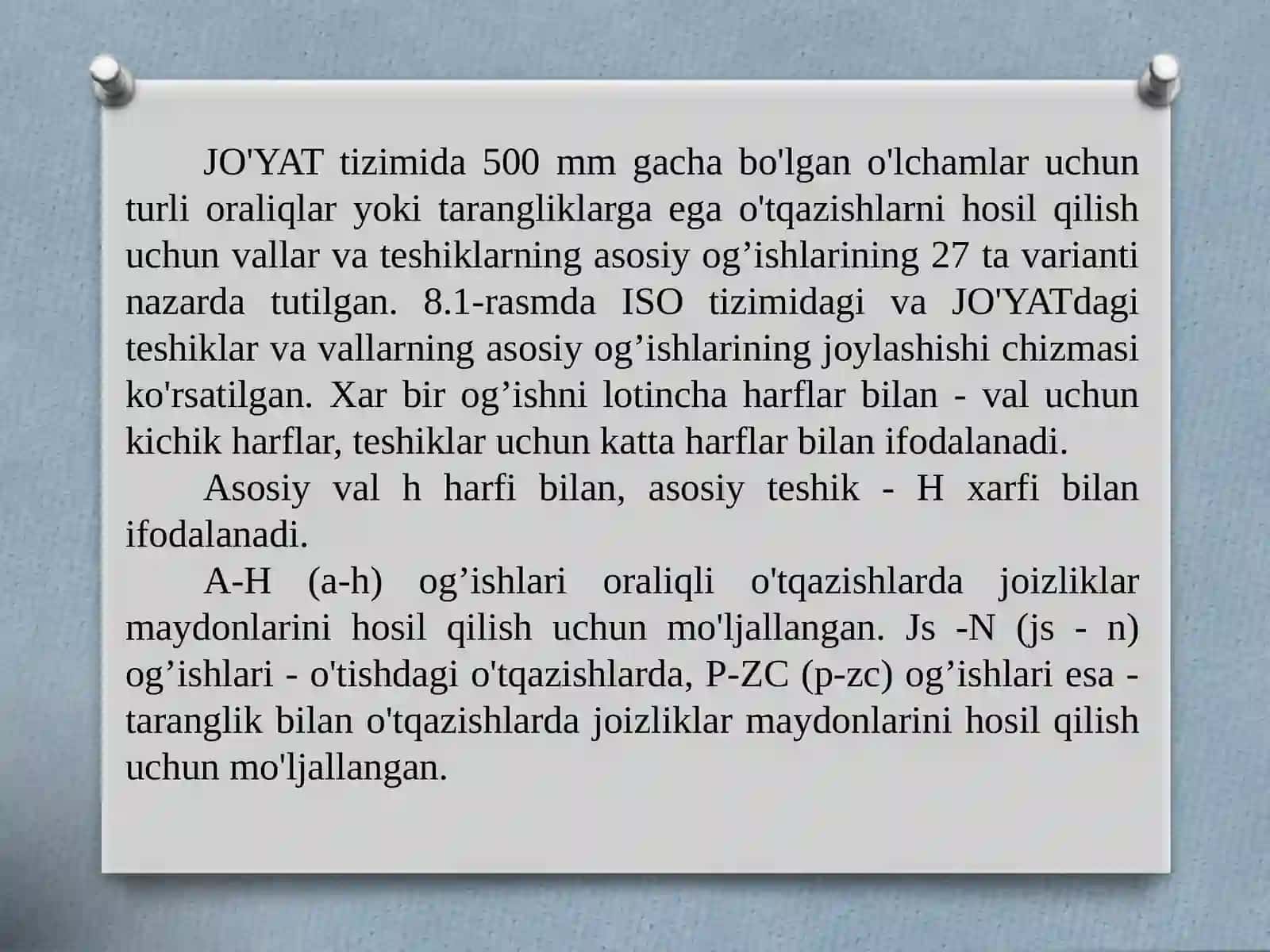 Joizlik va o'tqazishlarni tuzilishi ning yagona printsipi 4