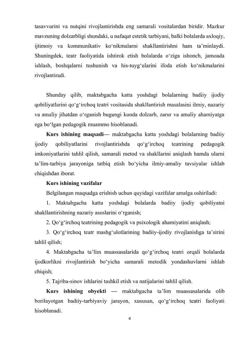 Maktabgacha katta yoshdagi bolalarning badiiy ijodiy qobiliyatlarini qoʻgʻirchoq teatri vositasida shakllantirish mazmuni 4