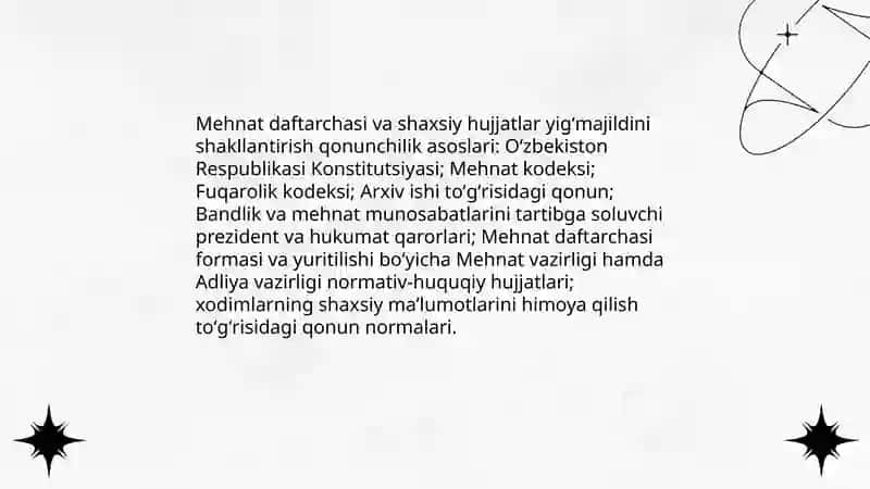 Mehnat daftarchasi, shaxsiy hujjatlar yig'majildini shakllantirish Abdusattorova. A 4