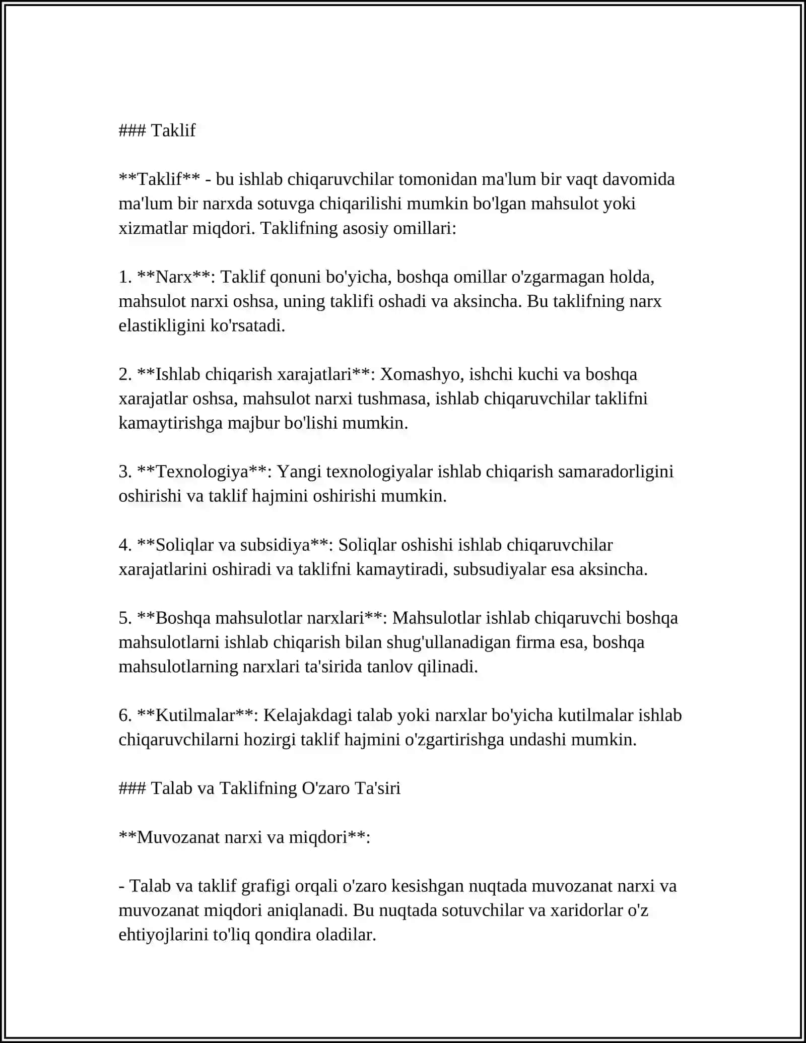 TALAB VA TAKLIF NAZARYASI BOZOR MUVOZANATI 4