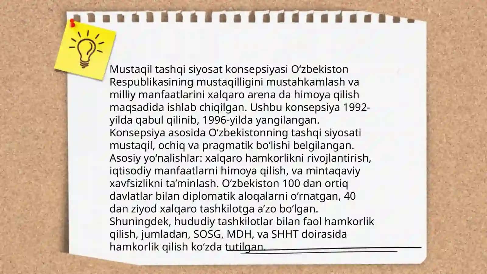 O'zbekiston Respublikasining tashqi siyosati asoslarining ishlab chiqilishi 4
