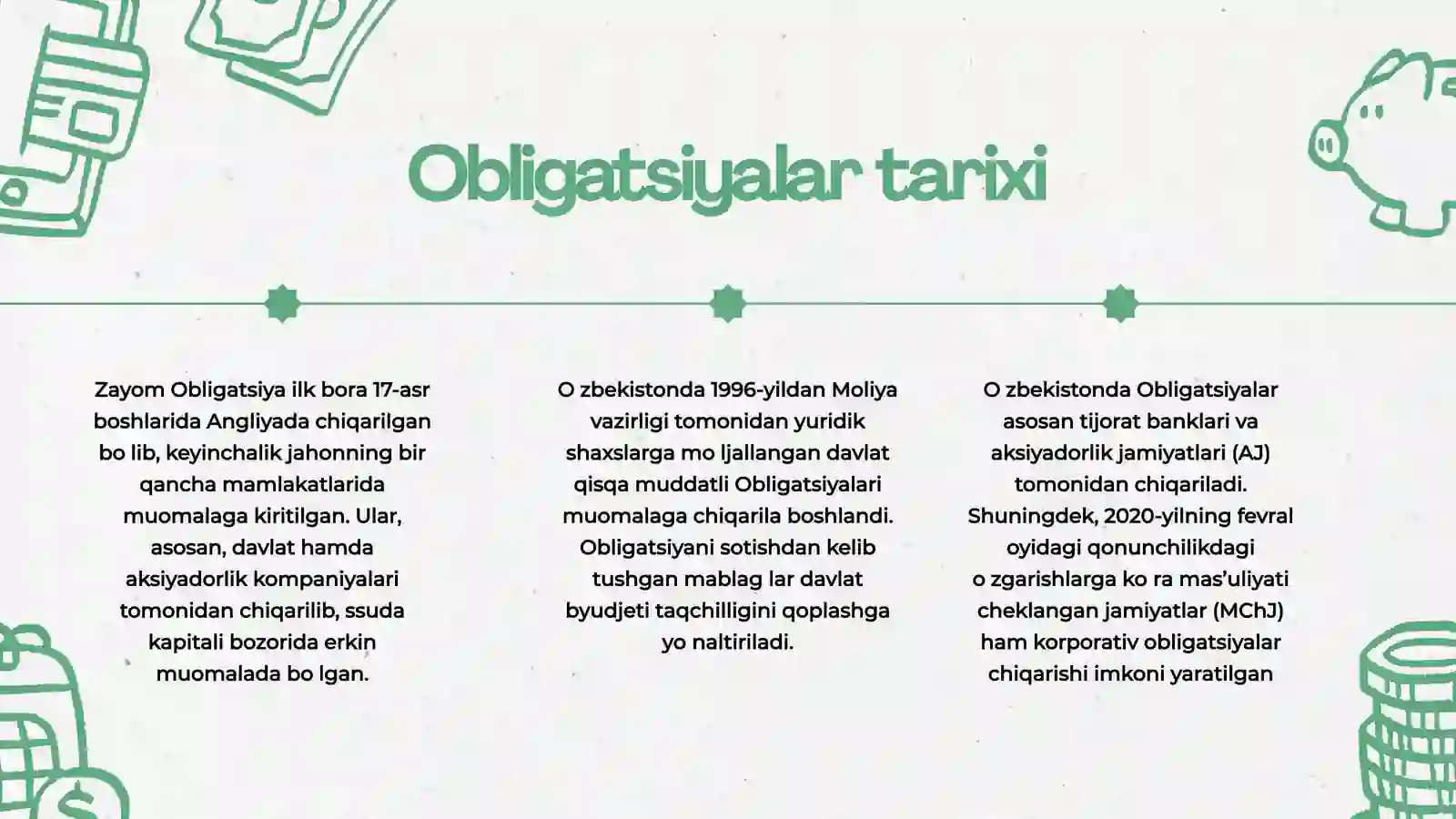 Obligatsiyalarning turlari va ularni farqlash, obligatsiya bahosini hisoblash 4