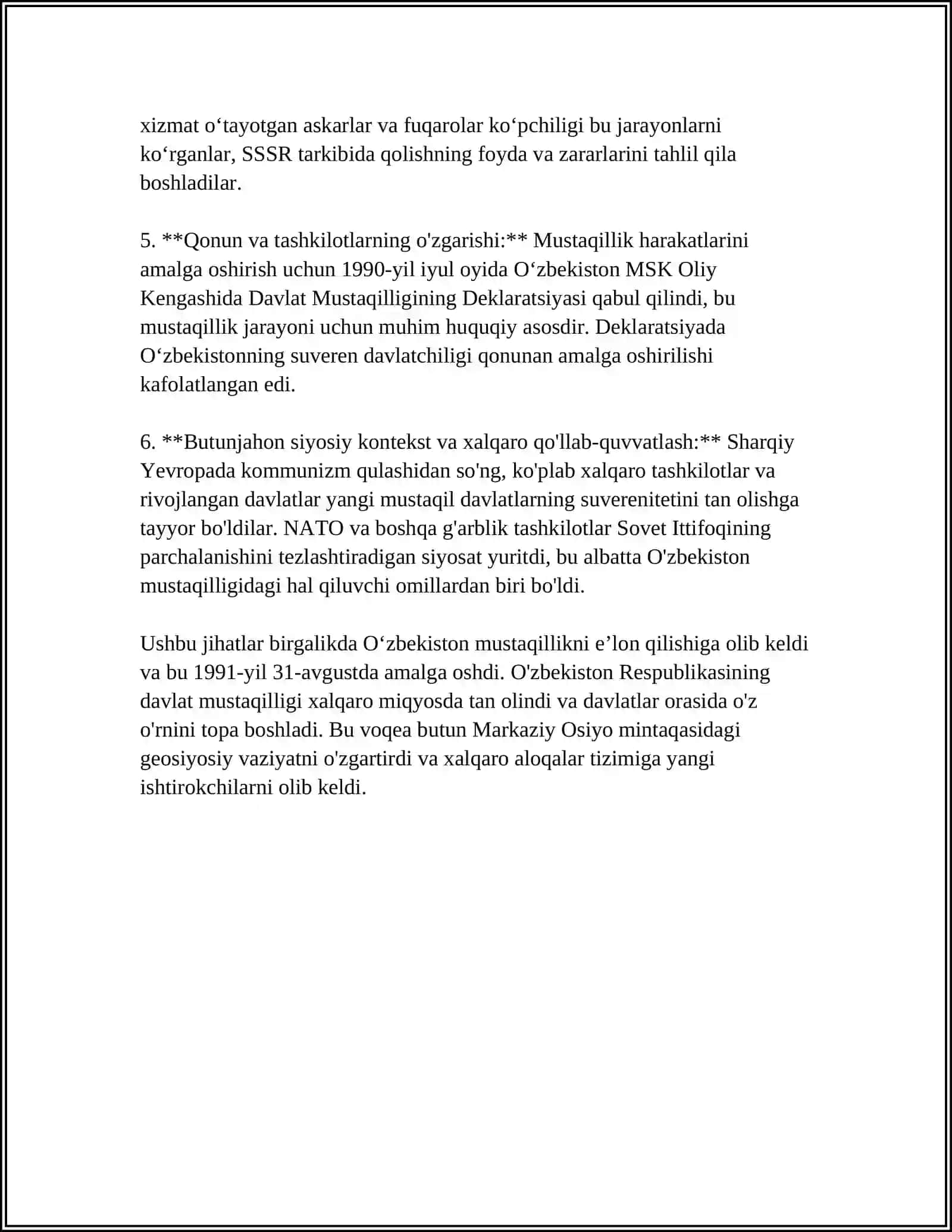 MUSTAQILLIK EʼLON QILINISHI VA UNING TARIXIY AHAMIYATI 4