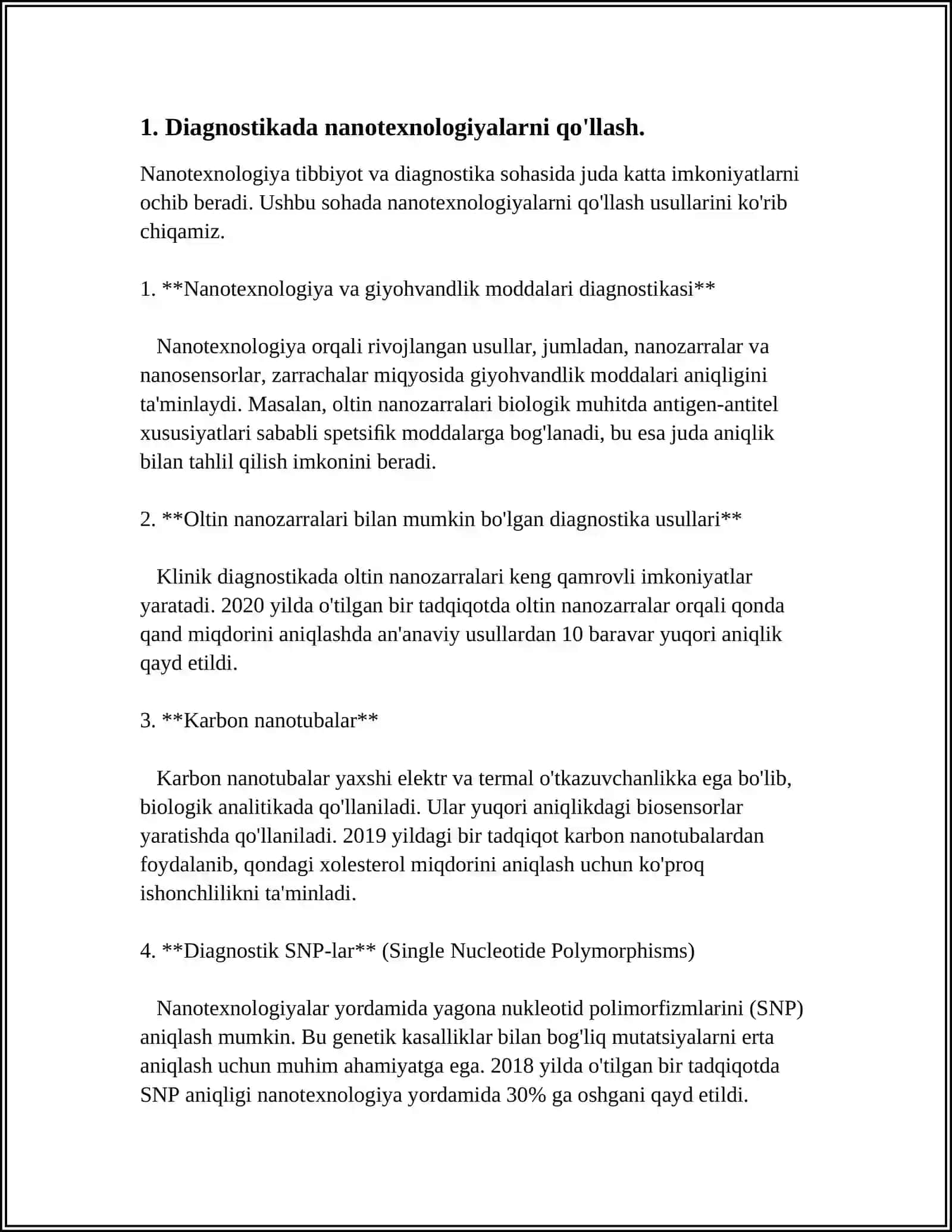 BUGUNGI KUN TIBBIYOTINING TURLI SOHALARIDA NANOTEXNOLOGIYALARDAN FOYDALANISHNING ASOSIY SABABLARI HAMDA UNING NATIJALARI 4