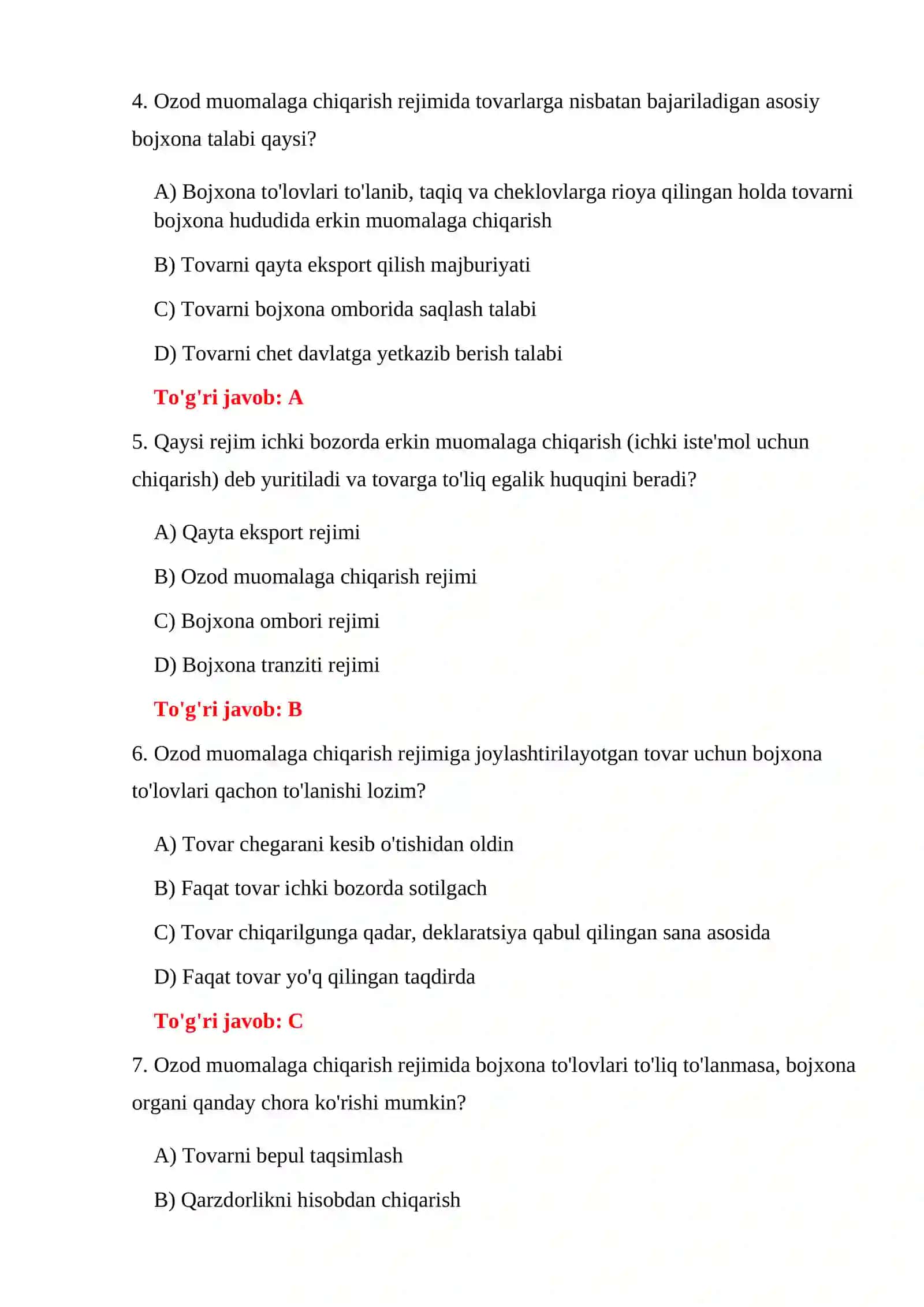 IMPORT NAZORATI TESTLARI 4