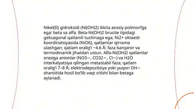 Kobalt va nikel (II, III) gidroksidlari, kislota-asos va oksidlovchiqaytaruvchilik xossalari 4