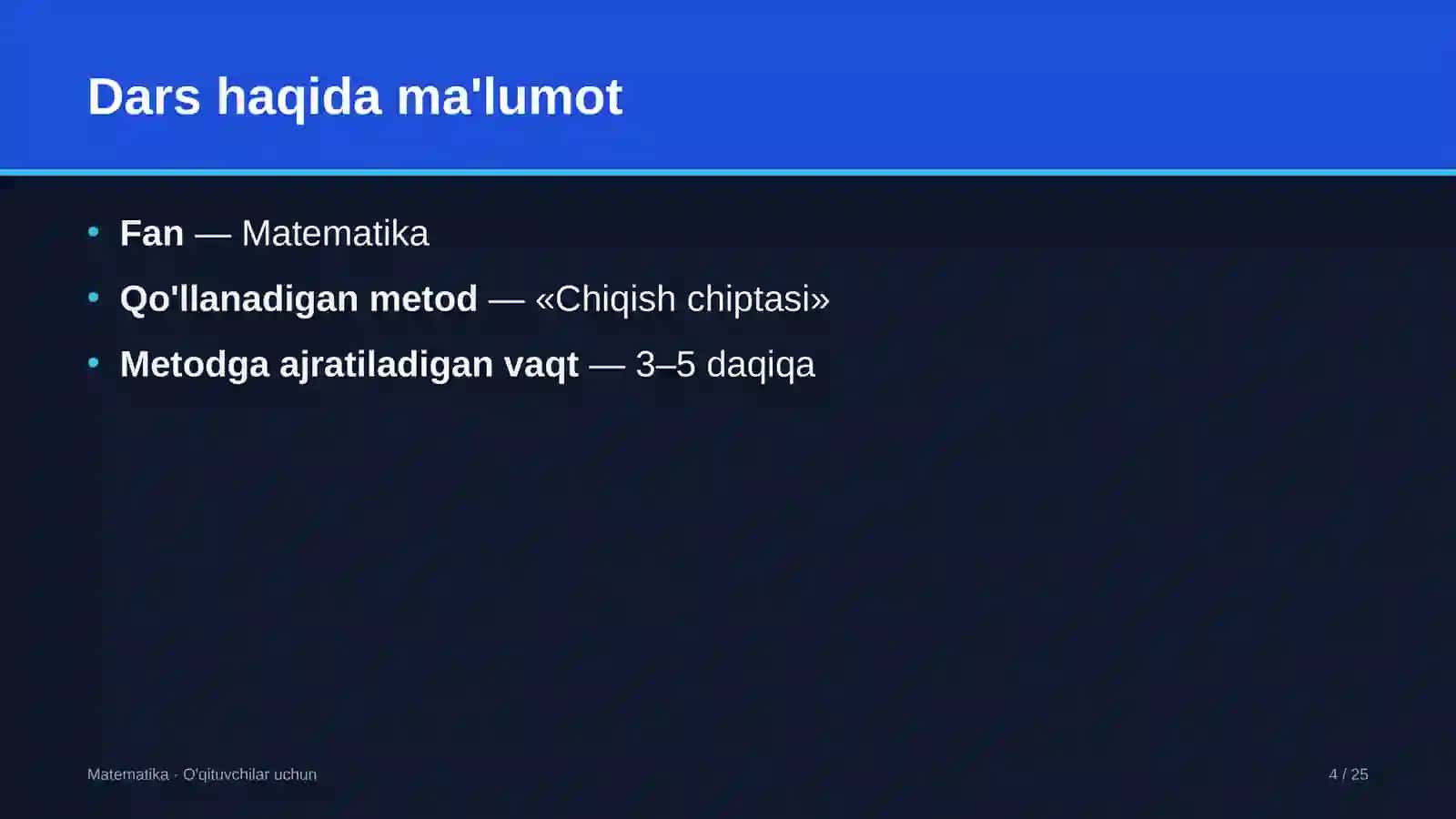 matematika darslarida chiqish chiptasi metodidan foydalanish 4579 4
