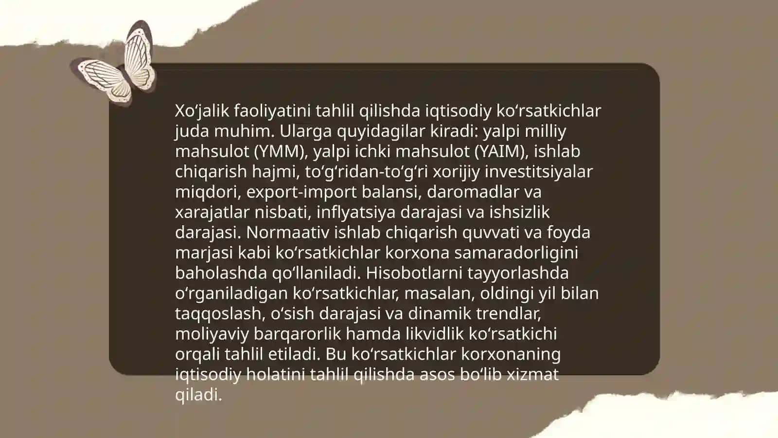Korxonaning xoʻjalik faoliyatini tahlil qilishga kompleks va sistemali yondashish usullari 4