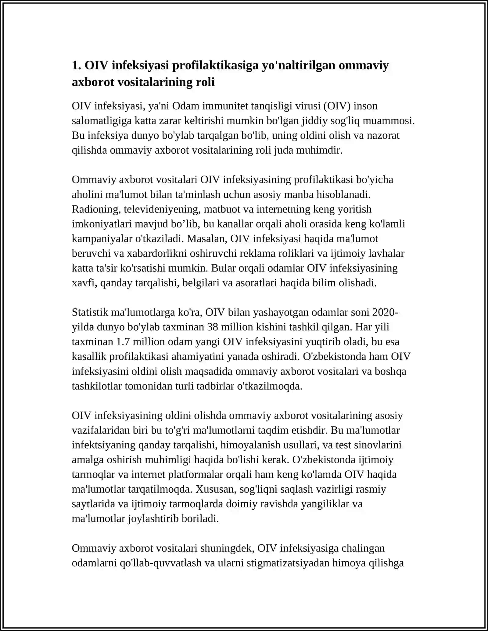 OIV infeksiyasi profilaktikasiga yo'naltirilgan ommaviy axborot vositalarining roli 4