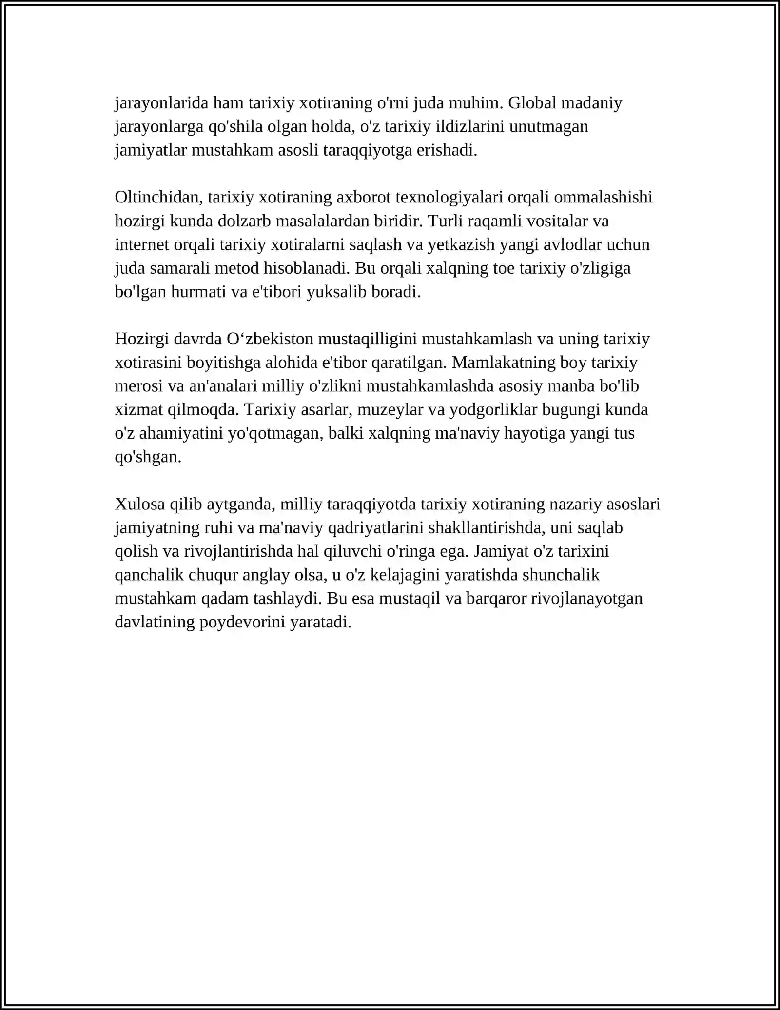 MILLIY TARAQQIYOTDA TARIXIY XOTIRA AHAMIYATI 4