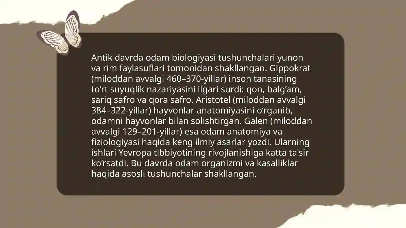 Odam biologiyasining rivojlanish tarixi.Odamning paydo bo'lishi haqidagi tushunchaning paydo bo'lishi 4