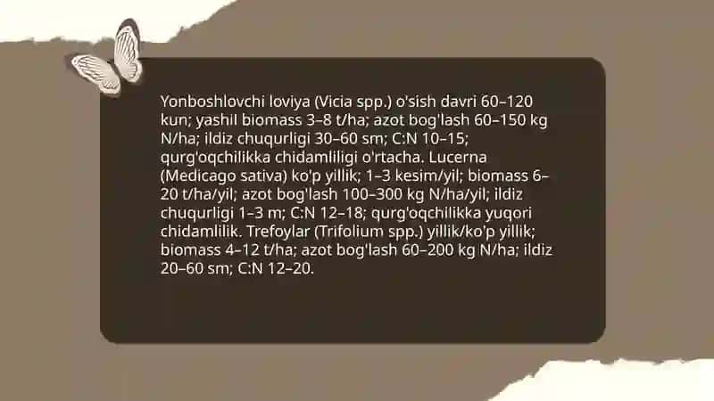 Organik dehqonchilikda siderat ekin turlari va og‘it hosil qiluvchi ekinlarni yetishtirish agrotexnikasi 4