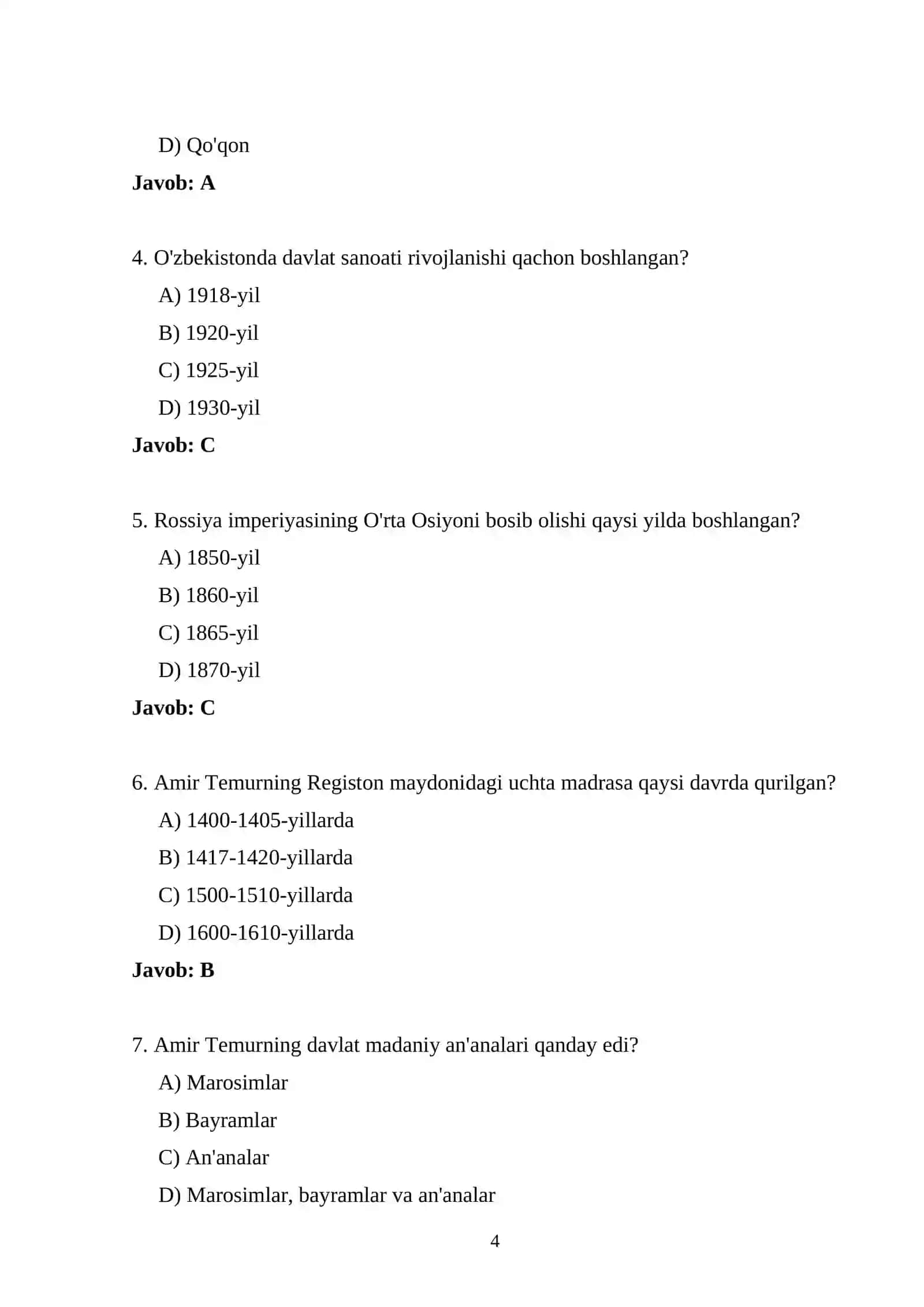 Tarix attestatsiya 2026 — 1000 ta test 4