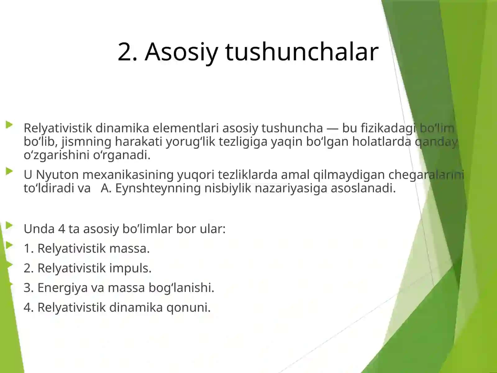 Relyativistik dinamika elementlari. 4
