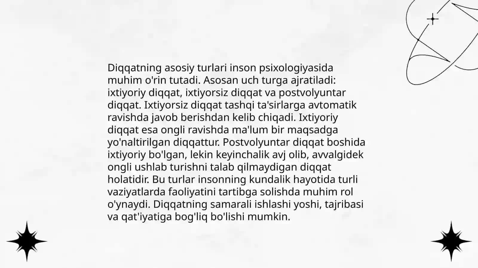 Diqqatning funksiyalari, turlari, asosiy xususiyatlari 4