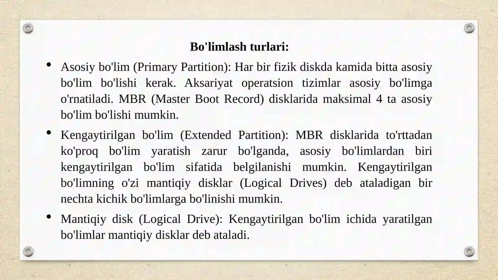 Disklarnibo'limlashvaformatlash 4