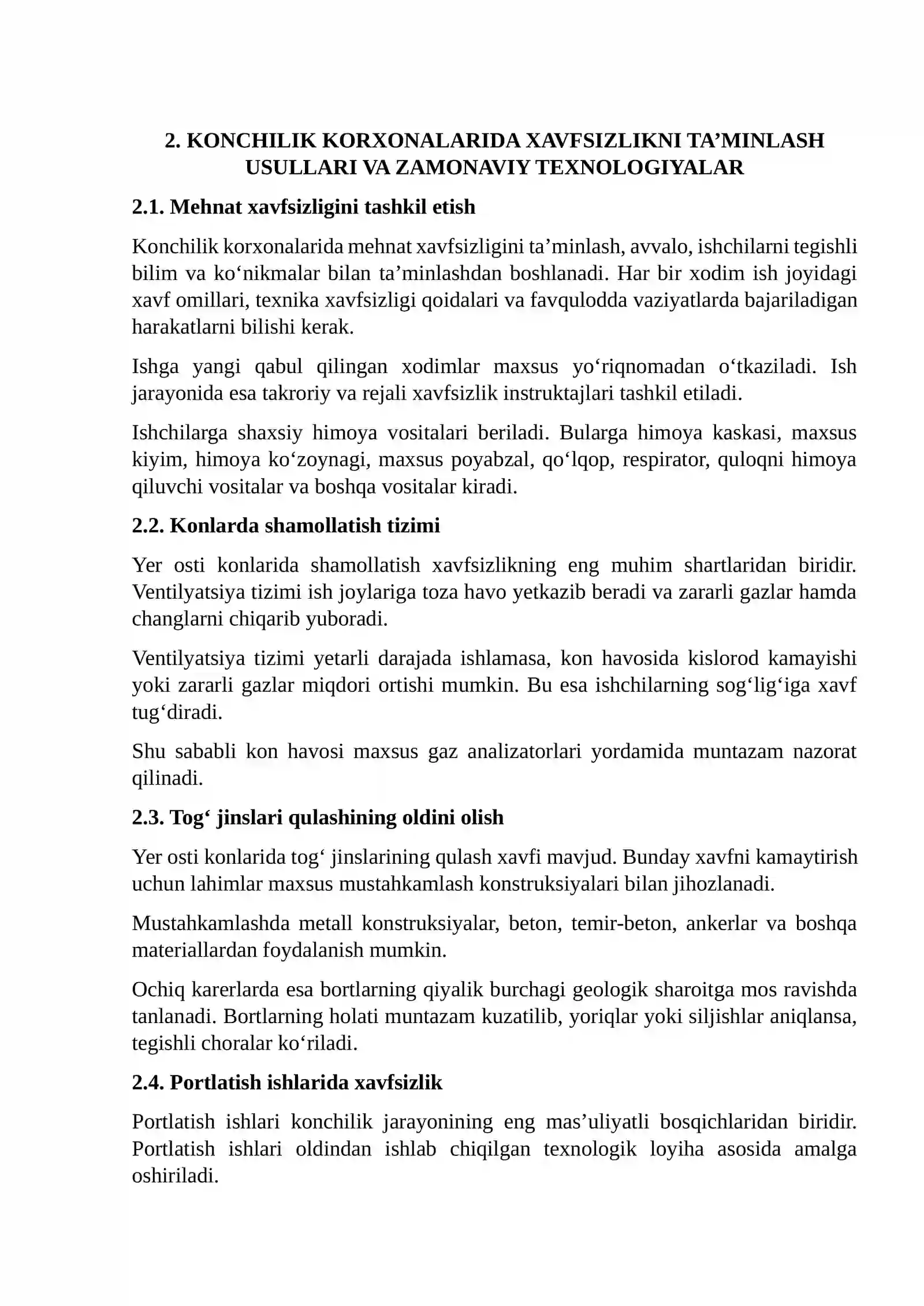 Konchilik Jarayonlarida Ekologik va Sanoat Xavfsizligini Ta’minlash 4